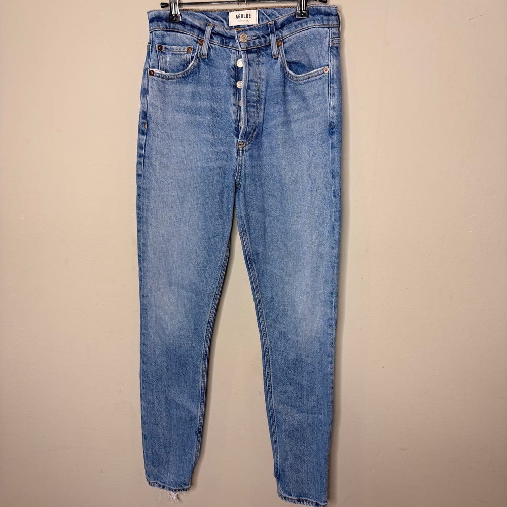AGOLDE Nico High Rise Skinny Jeans Light Blue Distressed Hem‎ A093E-3002 Size 25